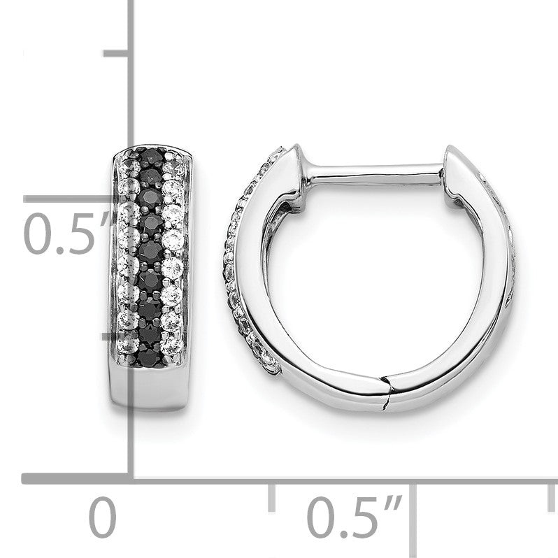 14k White Gold 3-row 1/3 carat Black/White Diamond Hinged Hoop Earrings