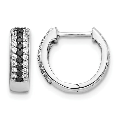 14k White Gold 3-row 1/3 carat Black/White Diamond Hinged Hoop Earrings