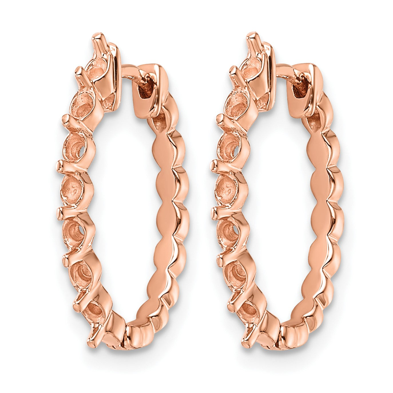 14k Rose Gold (Holds 14-2.3mm Round) Hinged Hoop Earring Mountings