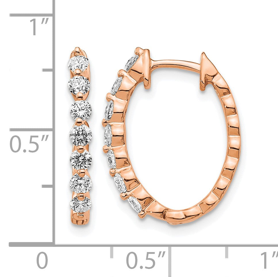 14k Rose Gold 3/4 carat AA Diamond Hinged Hoop Earrings