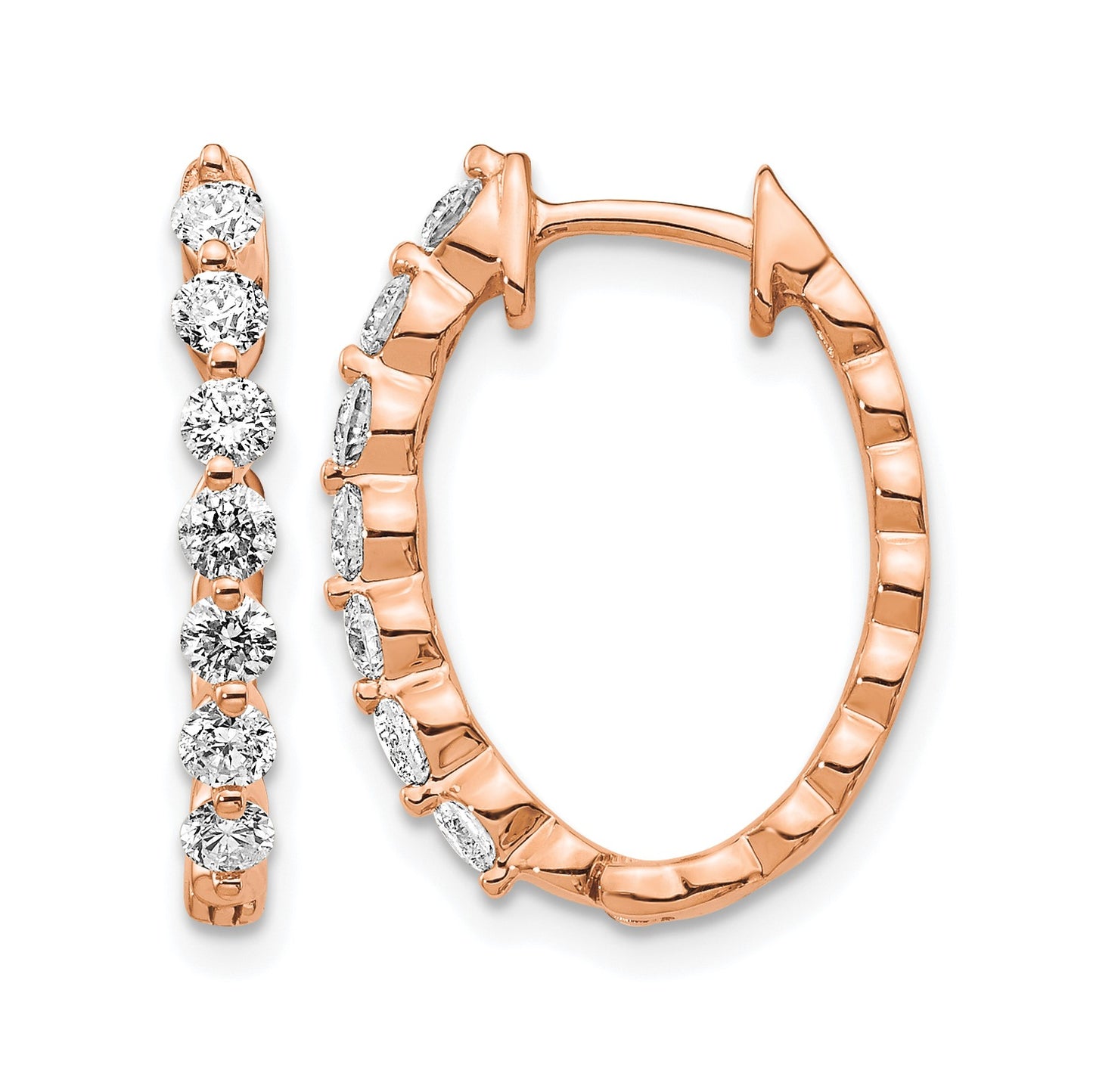 14k Rose Gold 3/4 carat AA Diamond Hinged Hoop Earrings