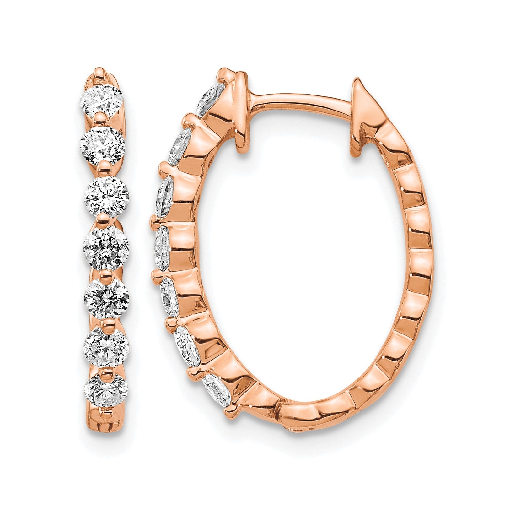 14k Rose Gold 3/4 carat AA Diamond Hinged Hoop Earrings