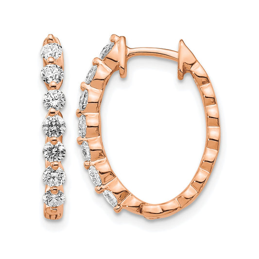 14k Rose Gold 3/4 carat AA Diamond Hinged Hoop Earrings