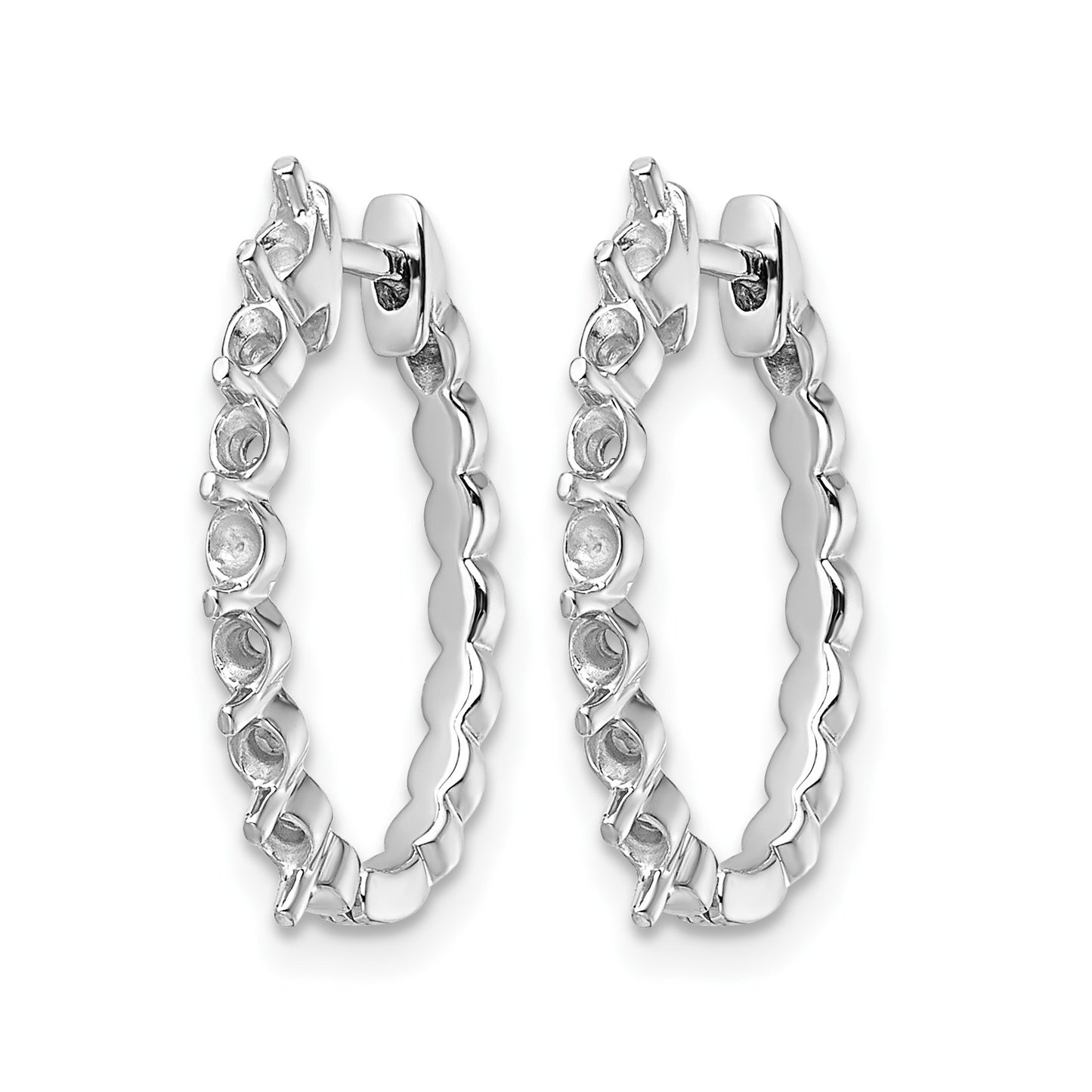 14k White Gold (Holds 14-2.3mm Round) Hinged Hoop Earring Mountings