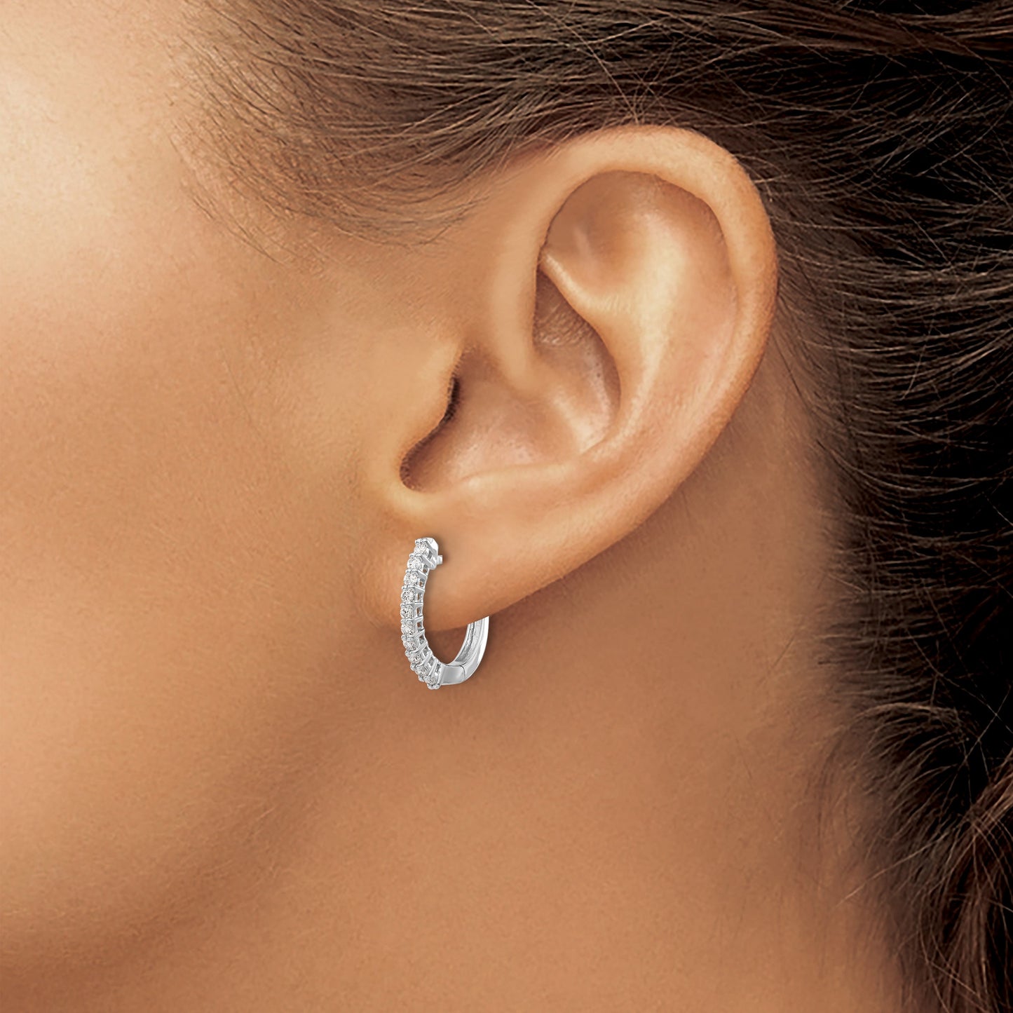 14k White Gold 1/4 carat Diamond Hinged Hoop Earrings
