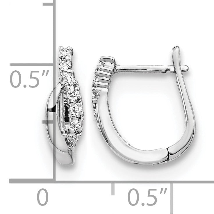14k White Gold 1/8 carat Diamond Wave Hinged Earrings