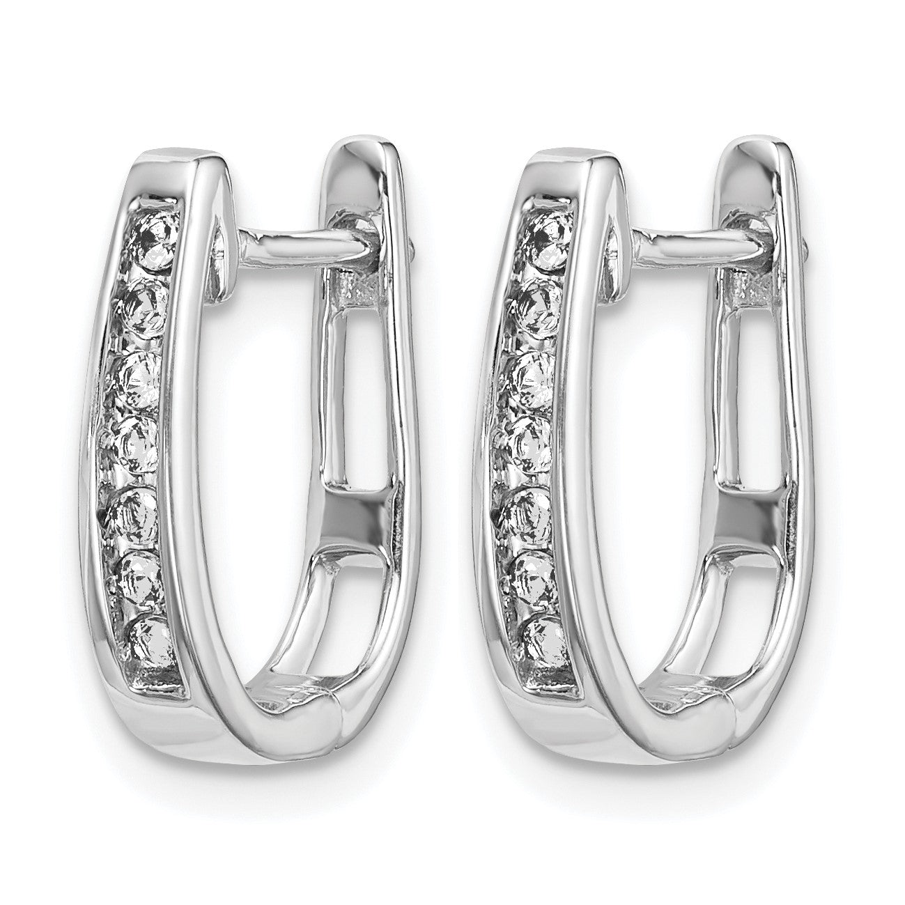 14k White Gold 1/6 carat Diamond Channel-set 3mm Hinged Hoop Earrings