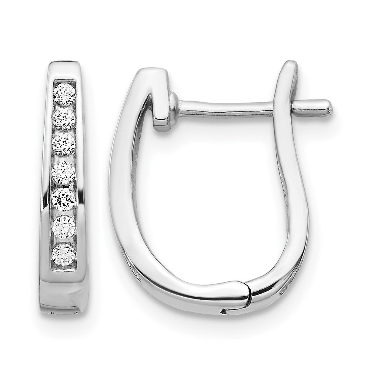 14k White Gold 1/6 carat Diamond Channel-set 3mm Hinged Hoop Earrings