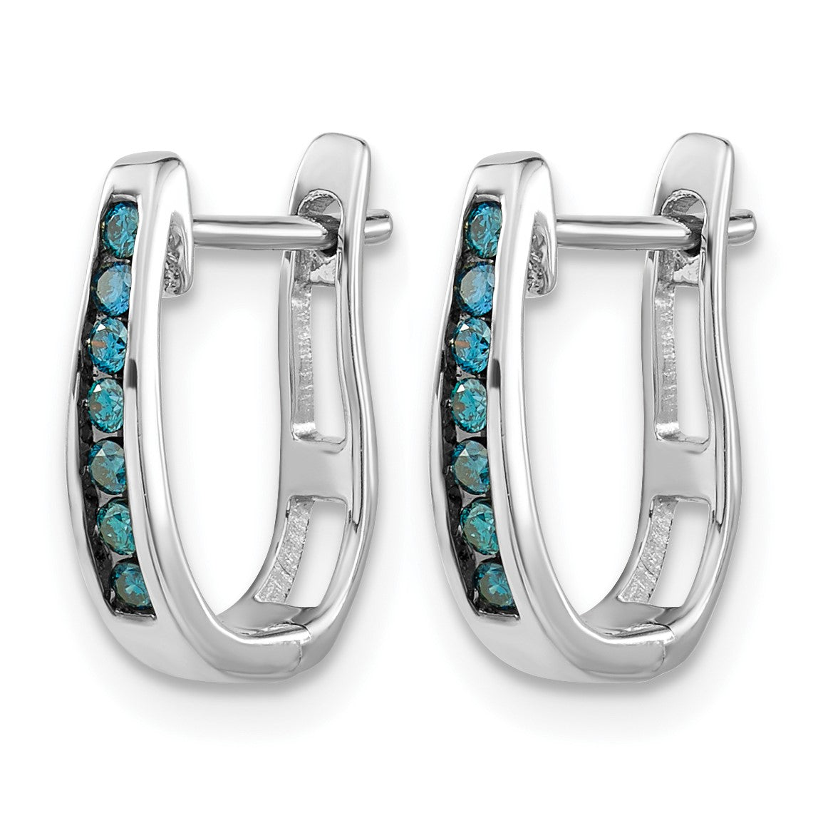 14k White Gold 1/6 carat Blue Diamond Channel-set 3mm Hinged Hoop Earrings