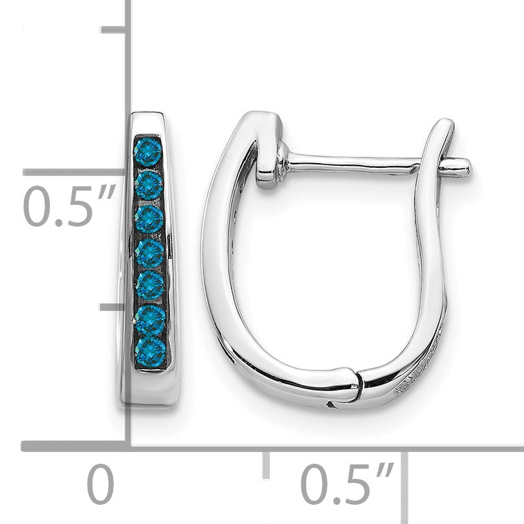 14k White Gold 1/6 carat Blue Diamond Channel-set 3mm Hinged Hoop Earrings