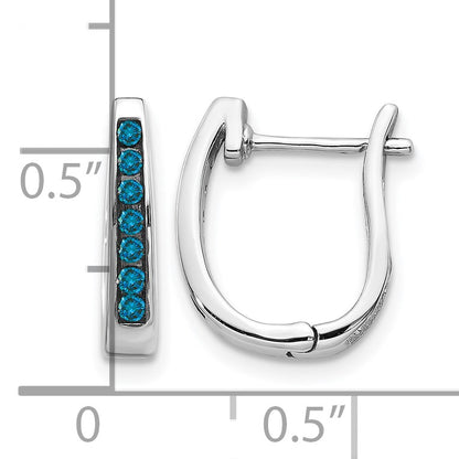 14k White Gold 1/6 carat Blue Diamond Channel-set 3mm Hinged Hoop Earrings