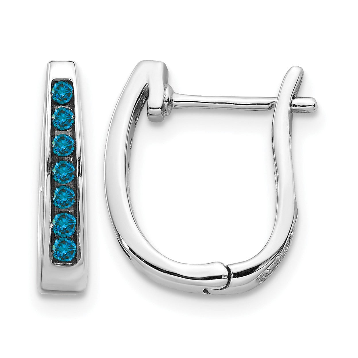 14k White Gold 1/6 carat Blue Diamond Channel-set 3mm Hinged Hoop Earrings
