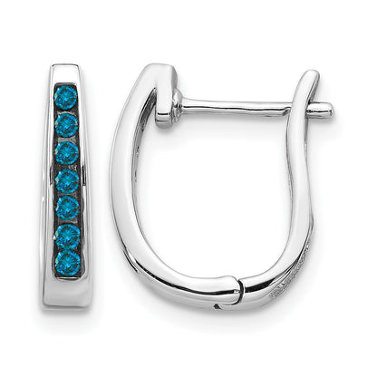 14k White Gold 1/6 carat Blue Diamond Channel-set 3mm Hinged Hoop Earrings