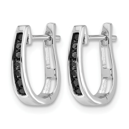 14k White Gold 1/6 carat Black Diamond Channel-set 3mm Hinged Hoop Earrings