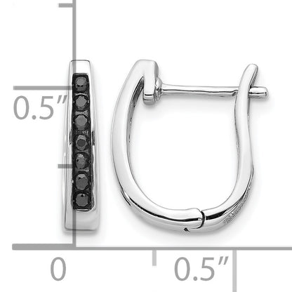 14k White Gold 1/6 carat Black Diamond Channel-set 3mm Hinged Hoop Earrings