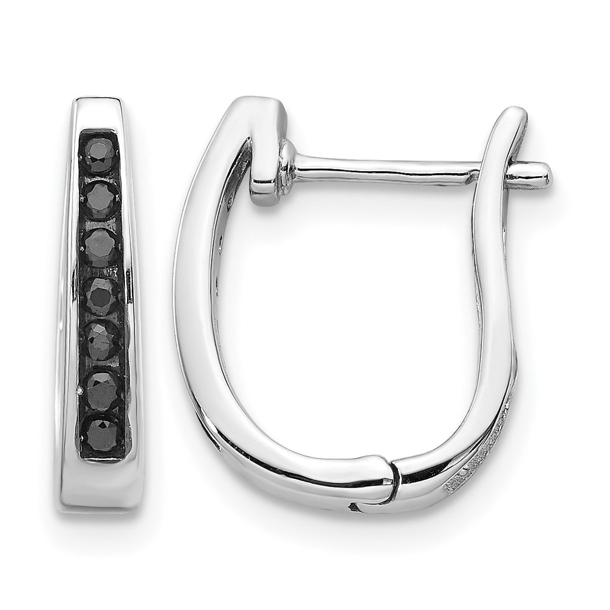 14k White Gold 1/6 carat Black Diamond Channel-set 3mm Hinged Hoop Earrings