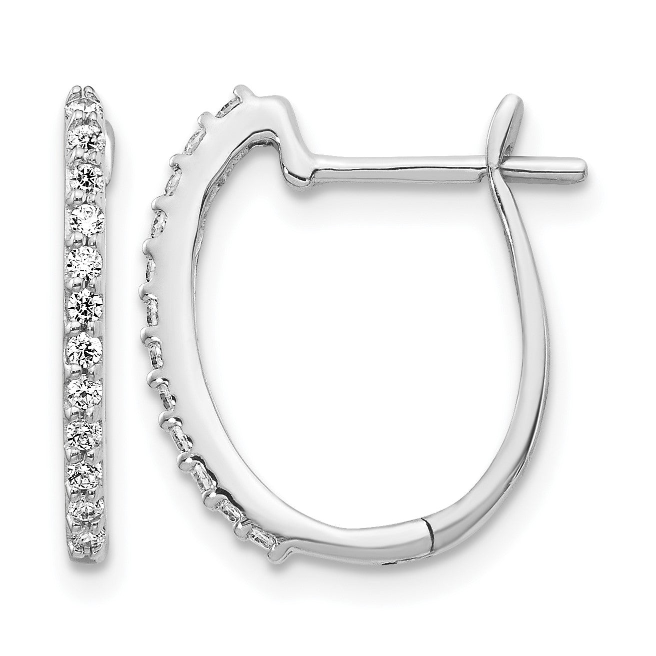 14k White Gold 1/5 carat Diamond 1.3mm Hinged Hoop Earrings