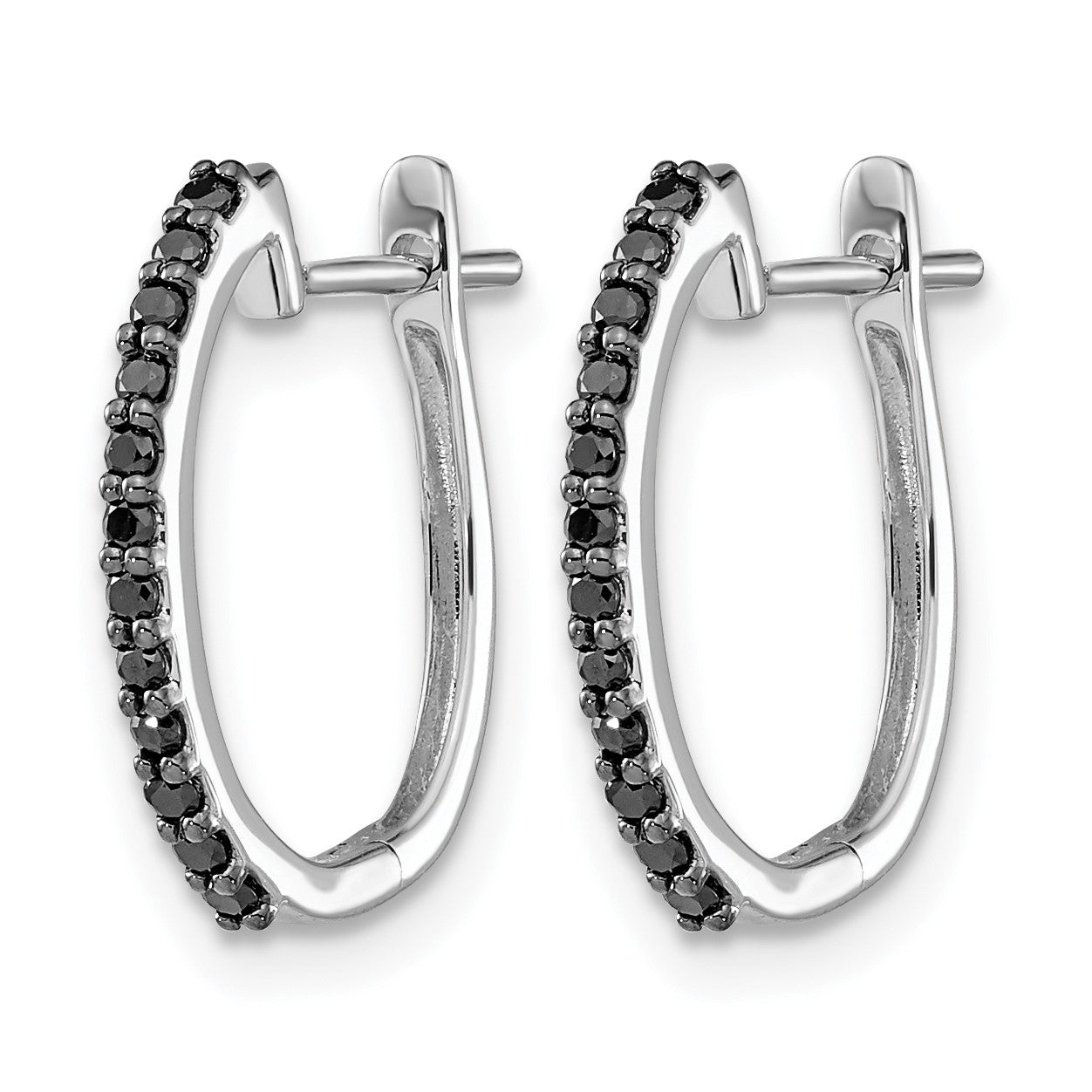14k White Gold 1/5 carat Black Diamond 1.3mm Hinged Hoop Earrings