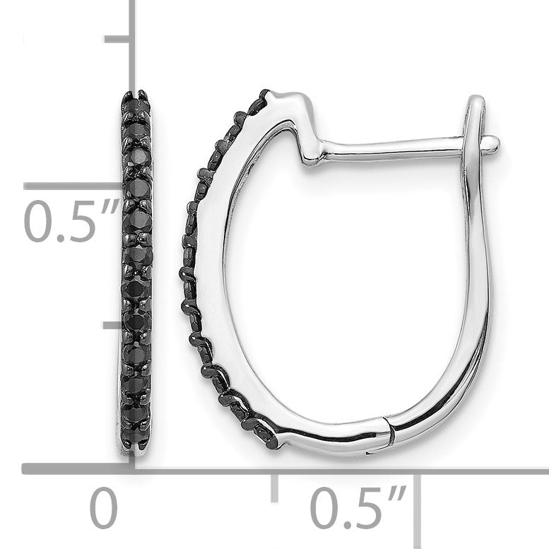 14k White Gold 1/5 carat Black Diamond 1.3mm Hinged Hoop Earrings
