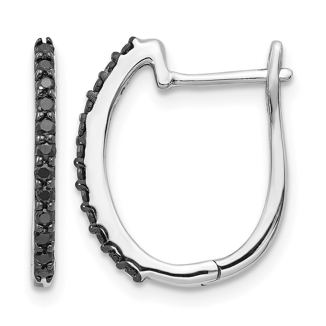 14k White Gold 1/5 carat Black Diamond 1.3mm Hinged Hoop Earrings