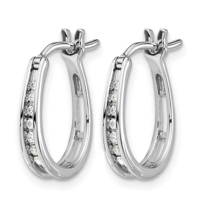 14k White Gold 1/8 carat Diamond Channel-set Graduated Oval Hinged Hoop Earrings