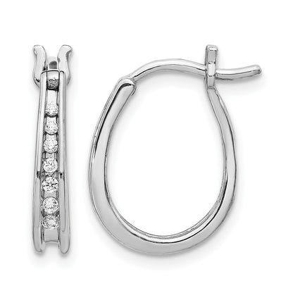 14k White Gold 1/8 carat Diamond Channel-set Graduated Oval Hinged Hoop Earrings