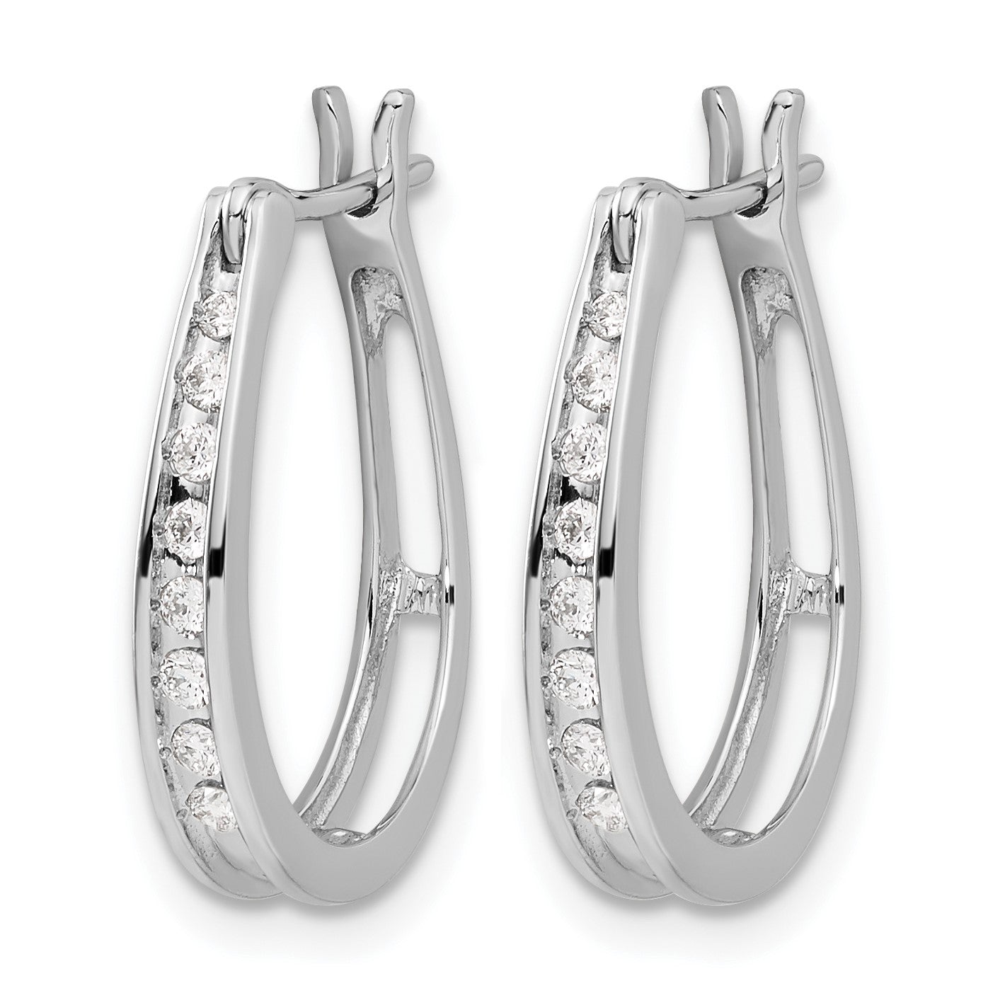 14k White Gold 1/5 carat Diamond Channel-set Graduated Oval Hinged Hoop Earrings