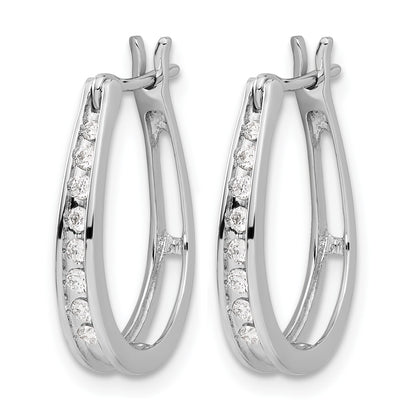 14k White Gold 1/5 carat Diamond Channel-set Graduated Oval Hinged Hoop Earrings