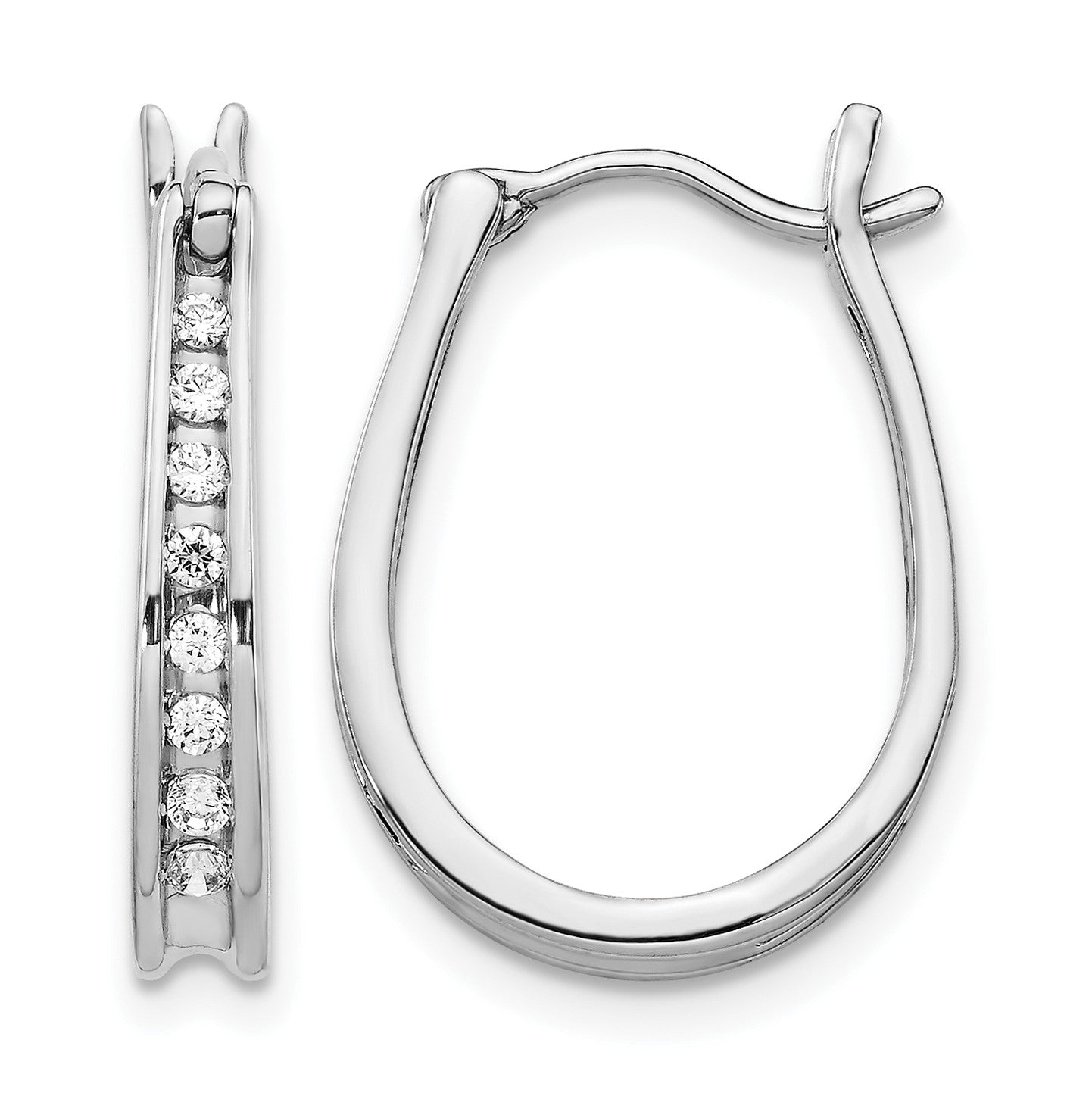 14k White Gold 1/5 carat Diamond Channel-set Graduated Oval Hinged Hoop Earrings