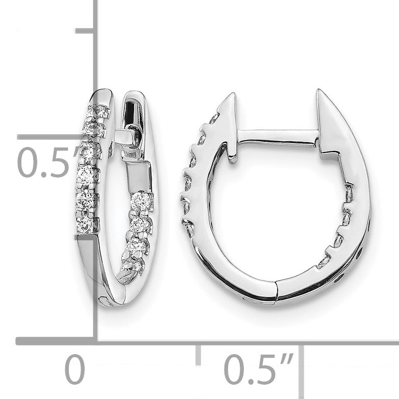 14k White Gold 1/4 carat Diamond In/Out Hinged Hoop Earrings