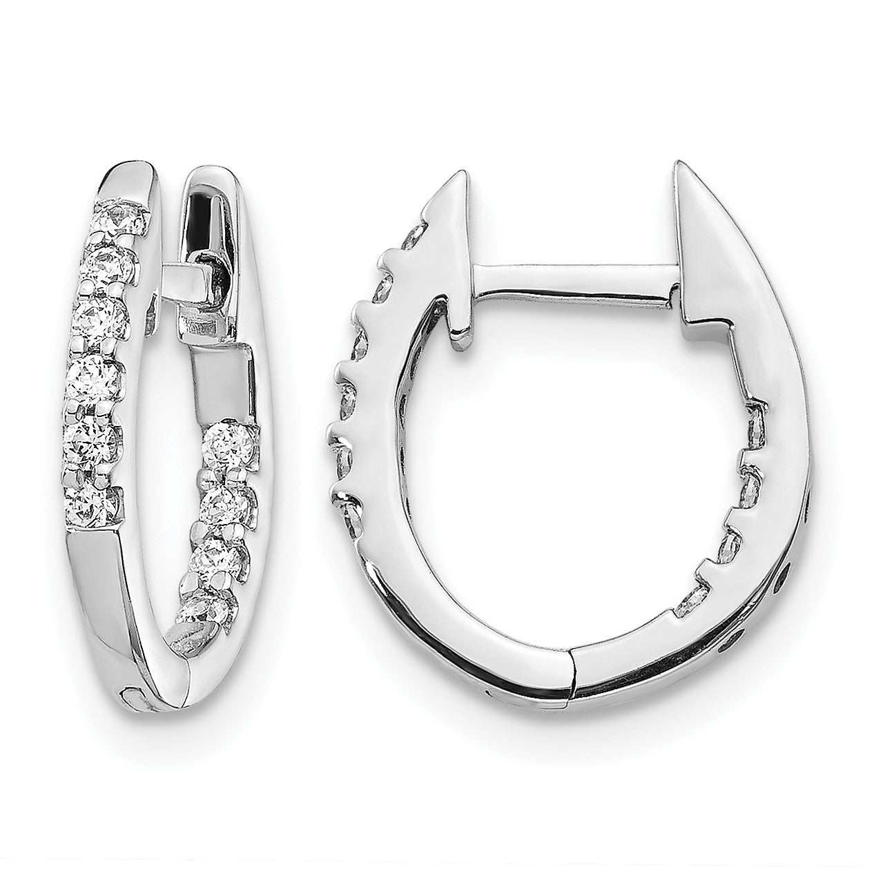 14k White Gold 1/4 carat Diamond In/Out Hinged Hoop Earrings