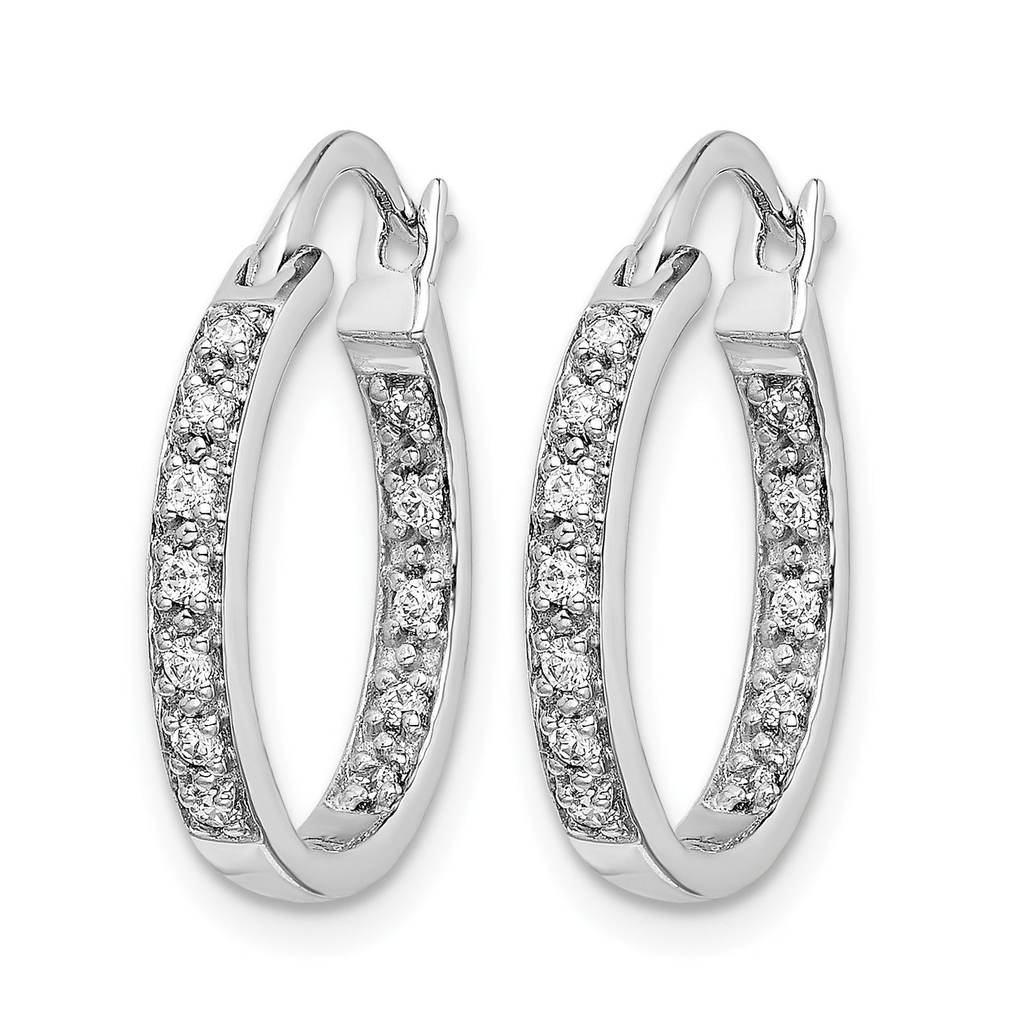 14k White Gold 1/4 carat Diamond In/Out Hoop Earrings