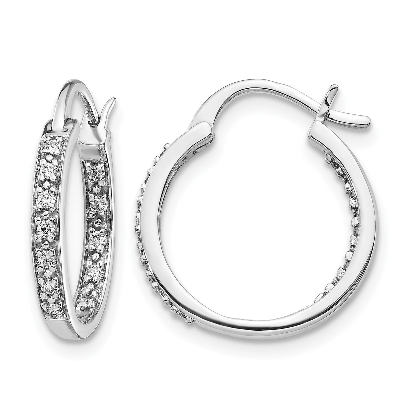14k White Gold 1/4 carat Diamond In/Out Hoop Earrings