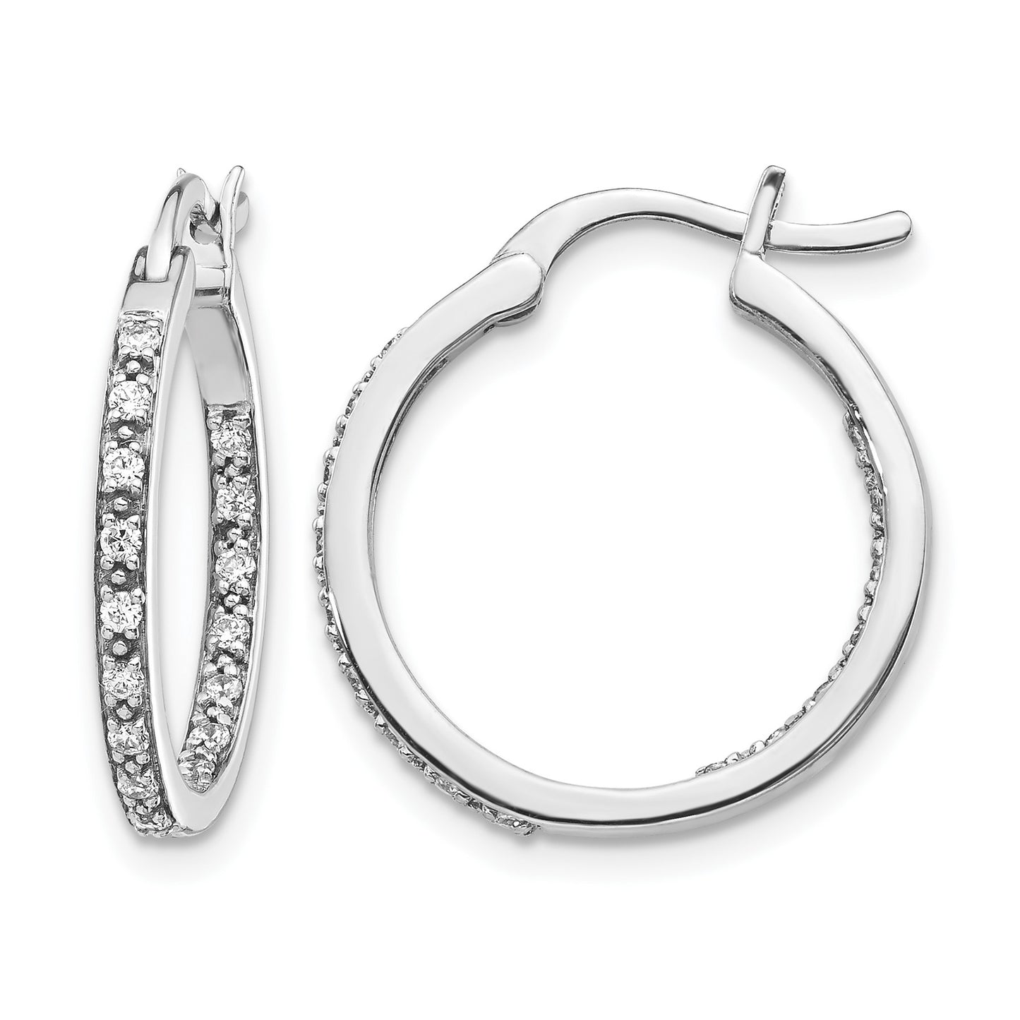 14k White Gold 1/3 carat Diamond In/Out Hoop Earrings