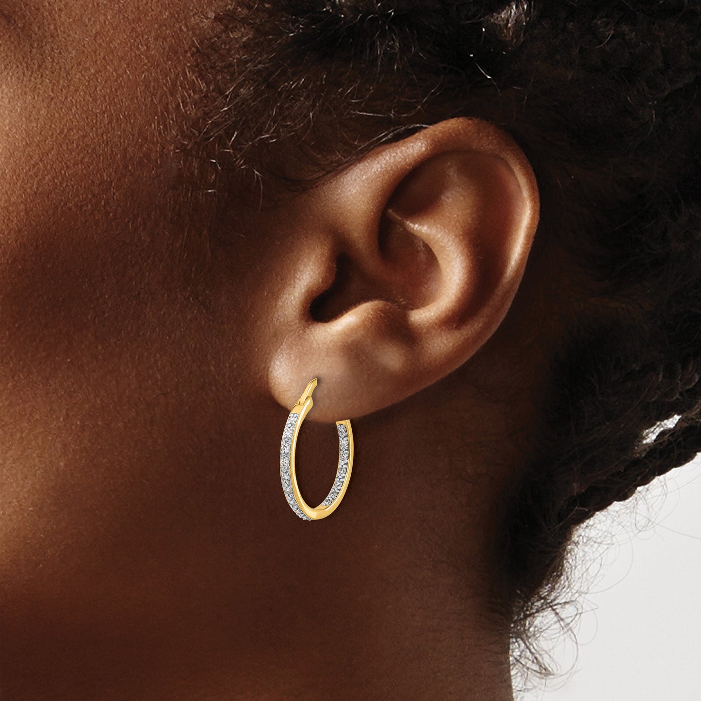 14k 1/3 carat Diamond In/Out Hoop Earrings