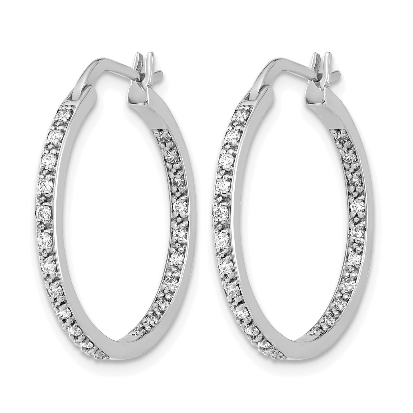 14k White Gold 1/2 carat Diamond In/Out Hoop Earrings