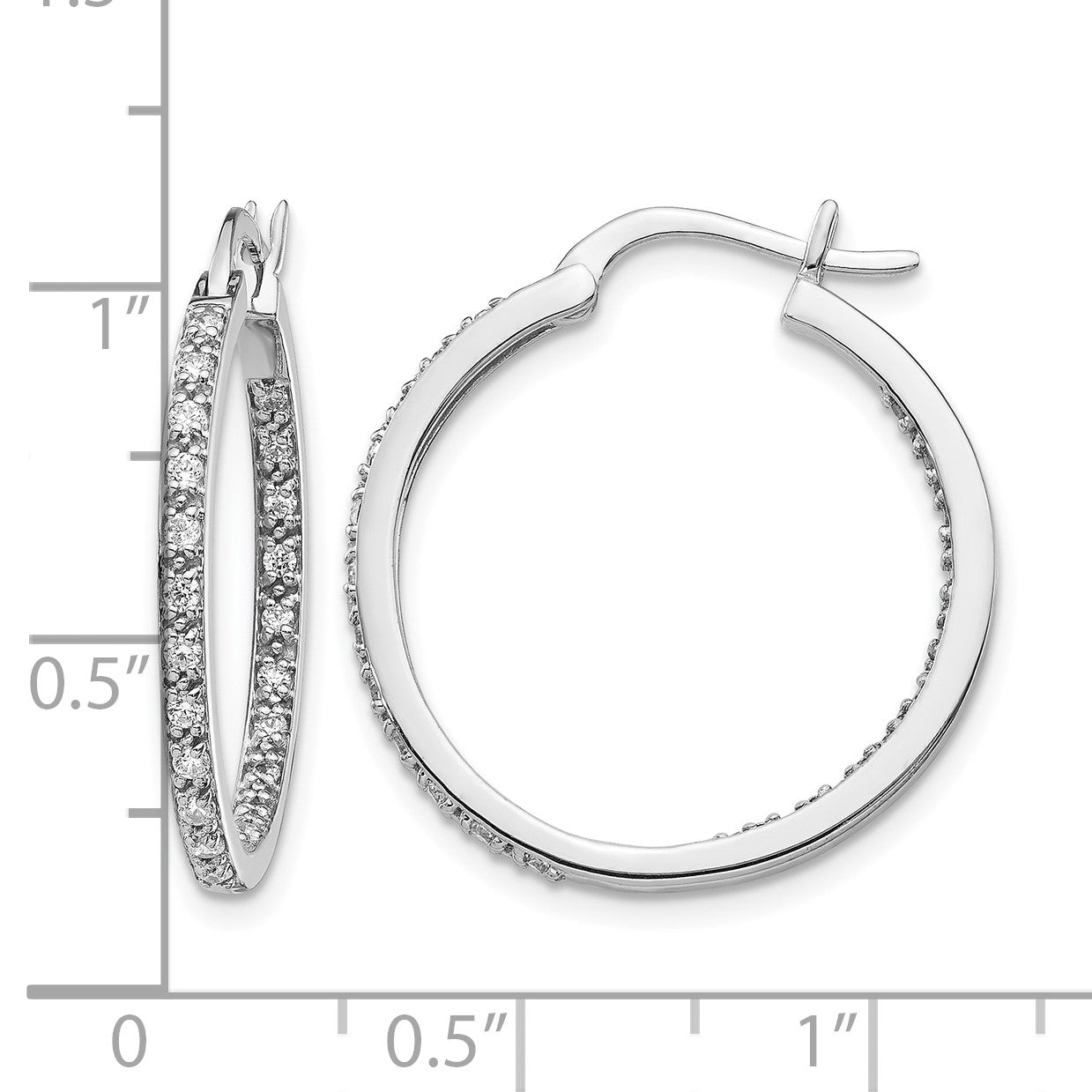 14k White Gold 1/2 carat Diamond In/Out Hoop Earrings
