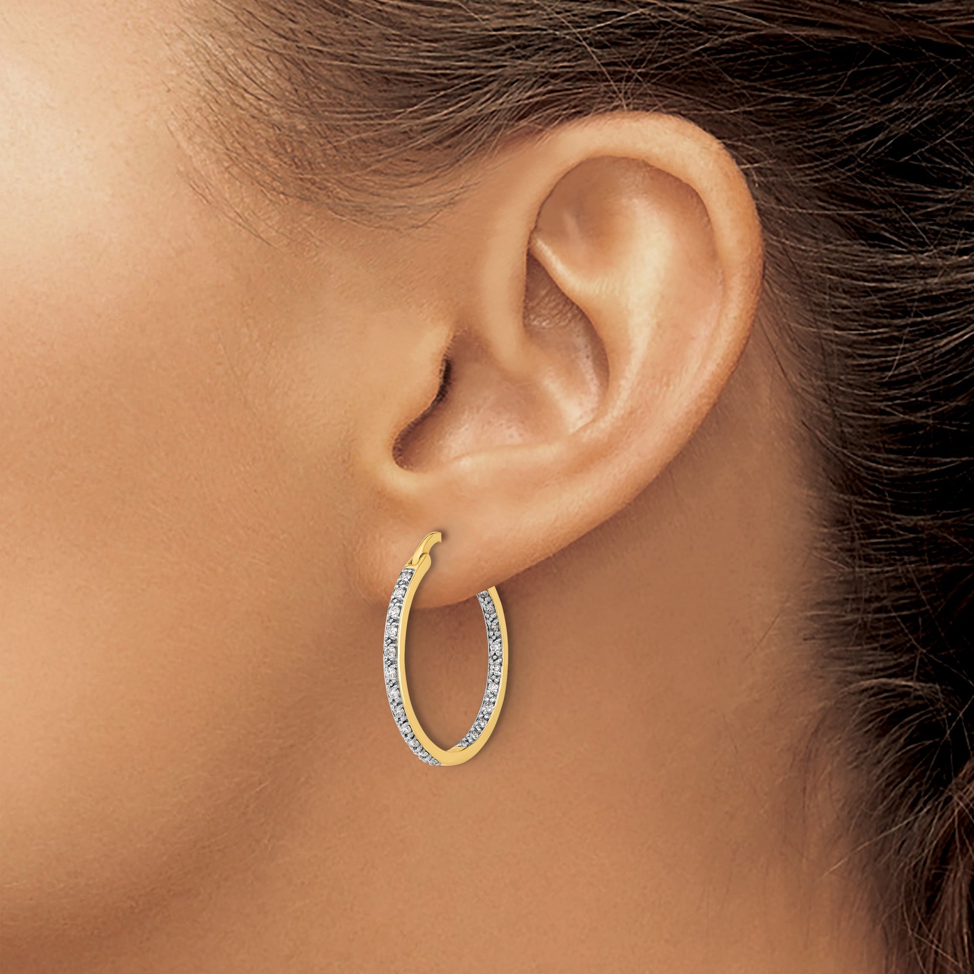 14k 1/2 carat Diamond In/Out Hoop Earrings