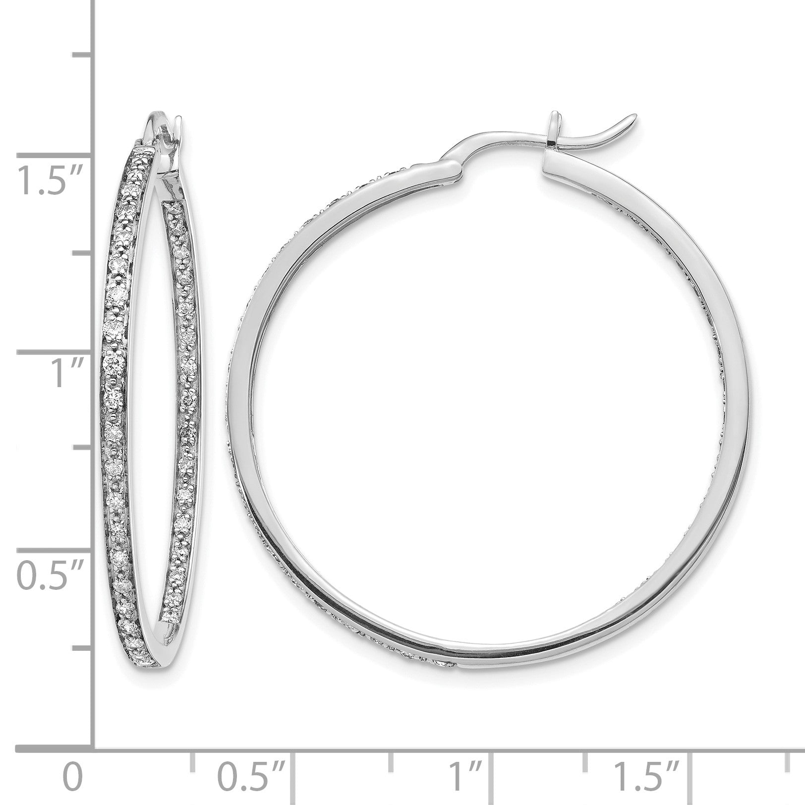 14k White Gold 5/8 carat Diamond In/Out Hoop Earrings