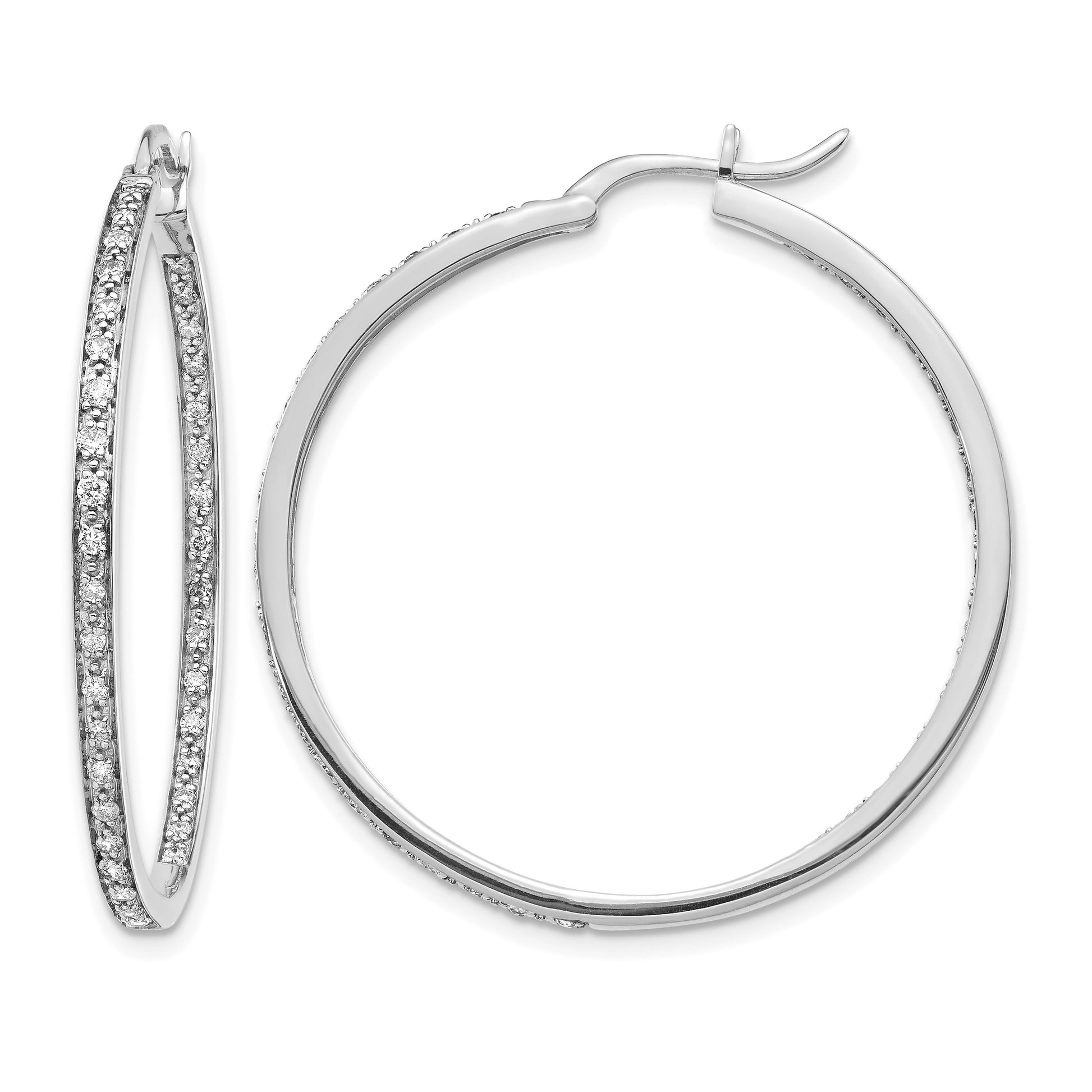 14k White Gold 5/8 carat Diamond In/Out Hoop Earrings