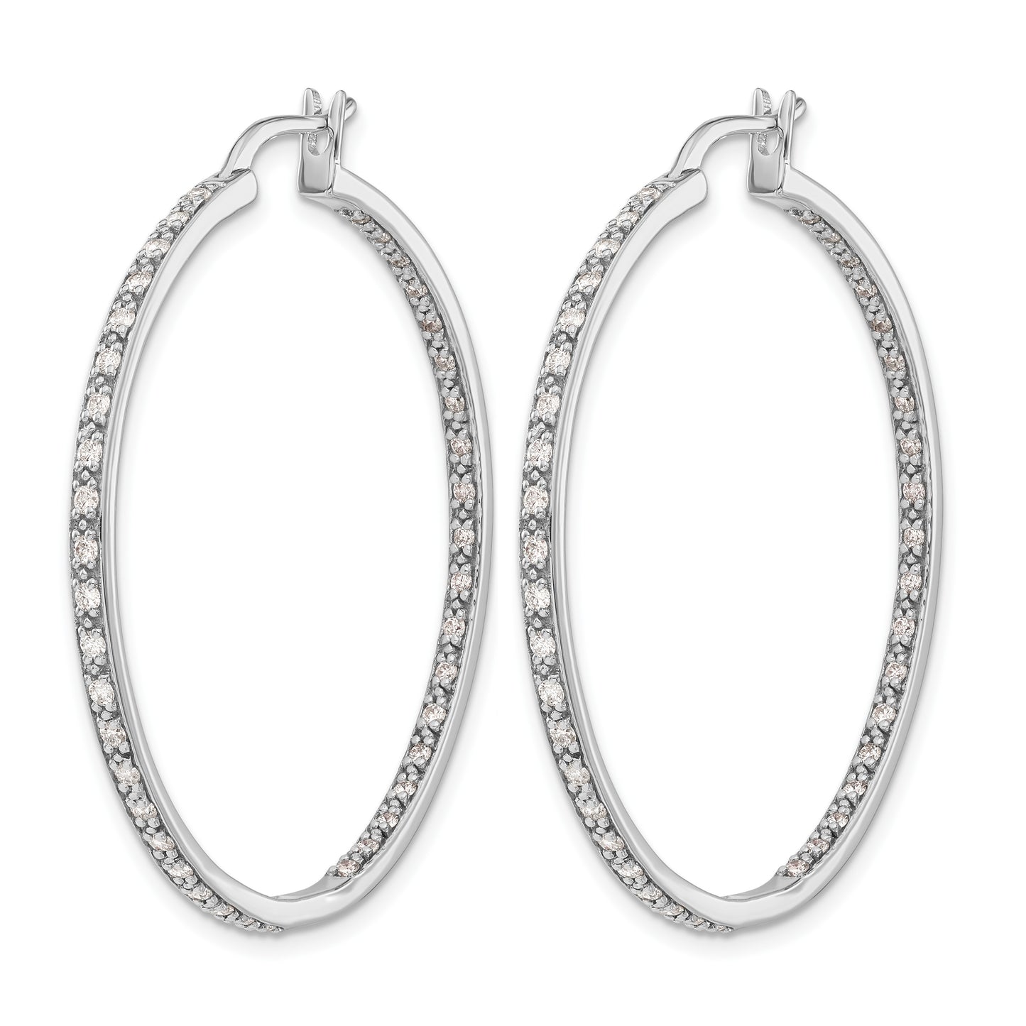 14k White Gold 7/8 carat Diamond In/Out Hoop Earrings