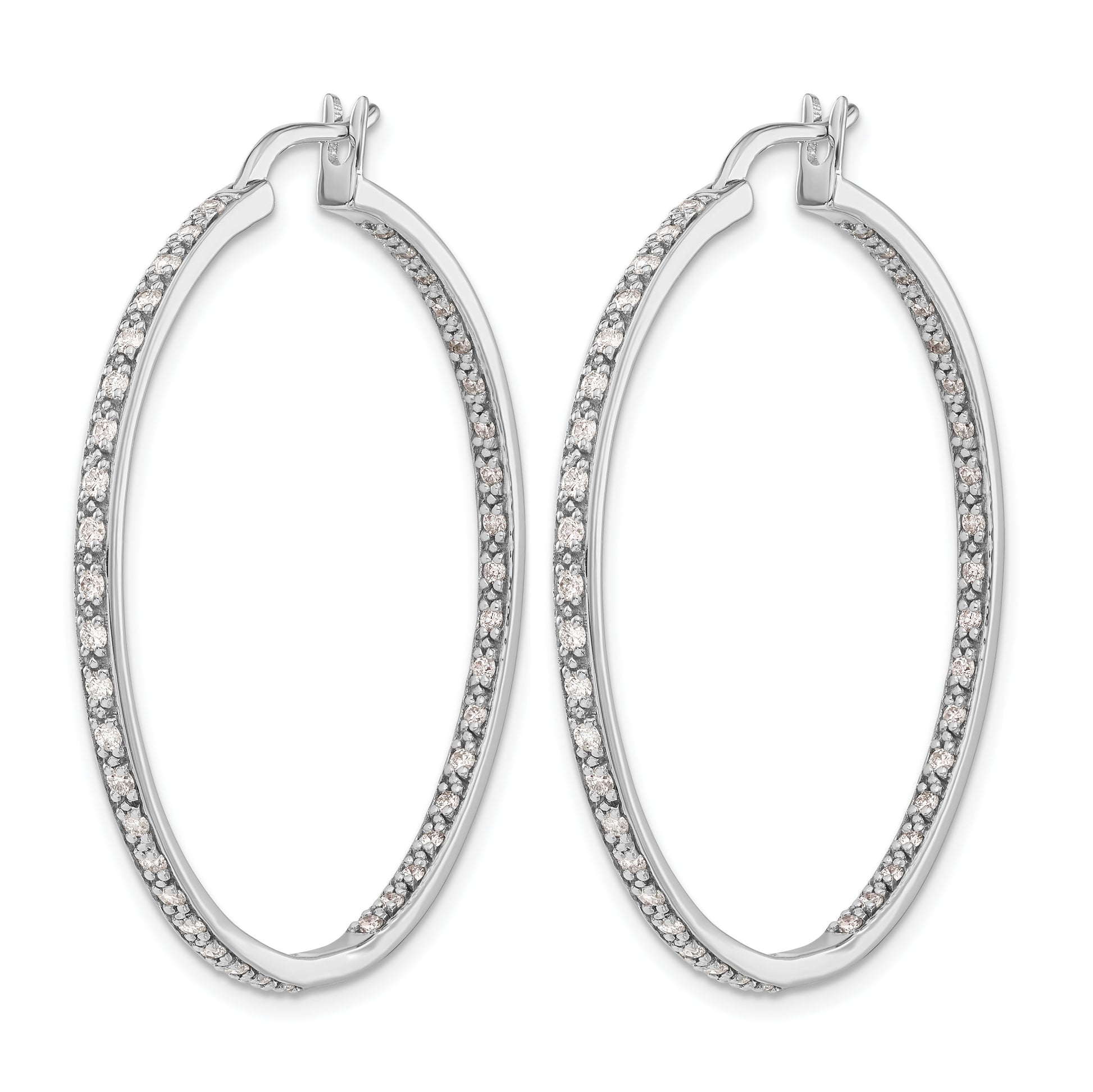 14k White Gold 7/8 carat Diamond In/Out Hoop Earrings