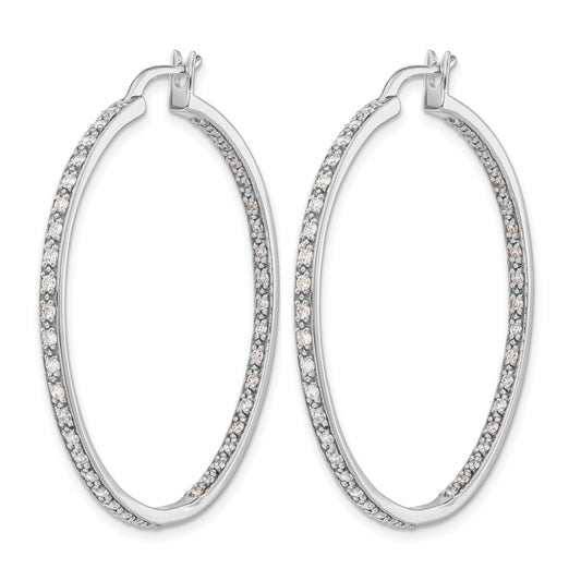 14k White Gold 7/8 carat Diamond In/Out Hoop Earrings