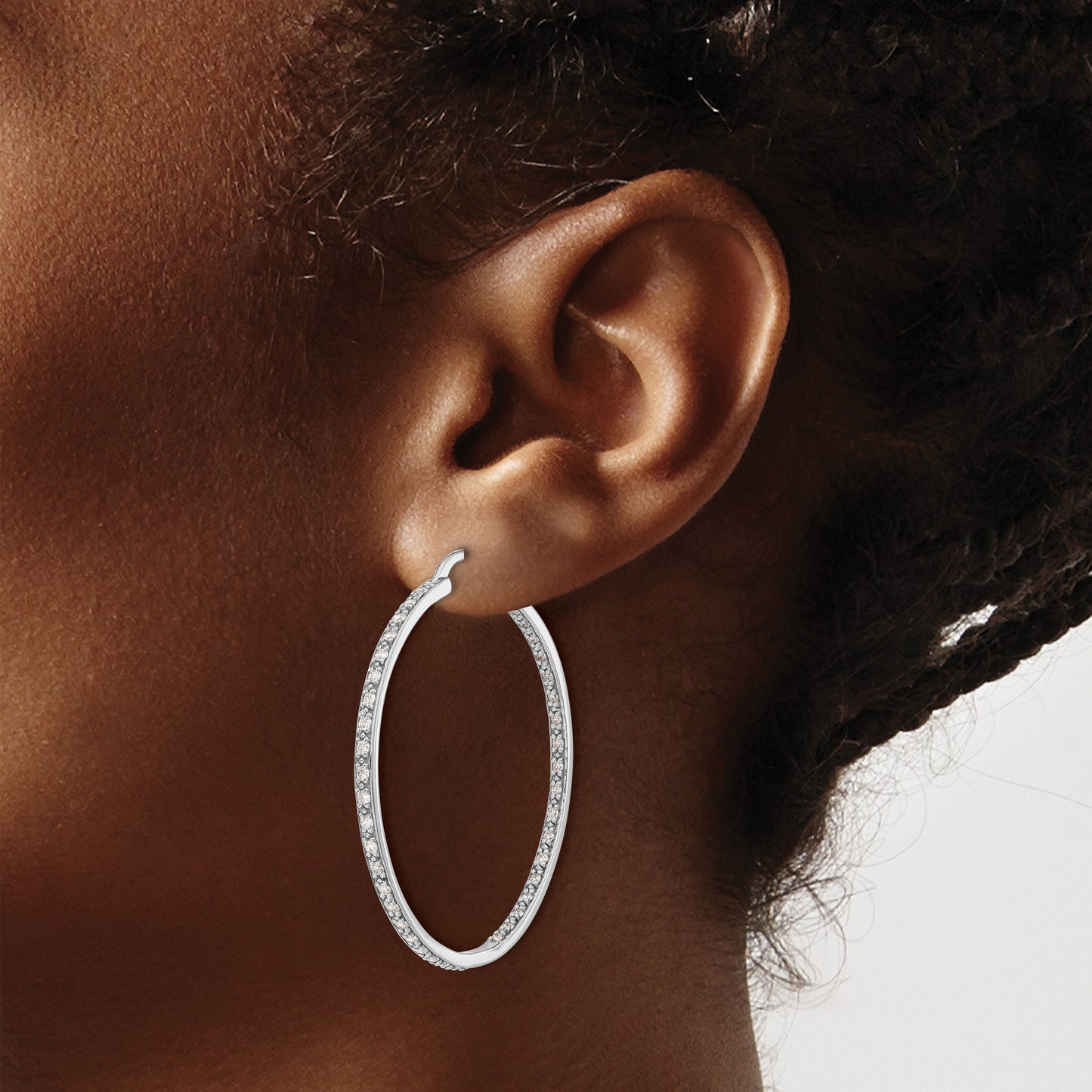 14k White Gold 7/8 carat Diamond In/Out Hoop Earrings