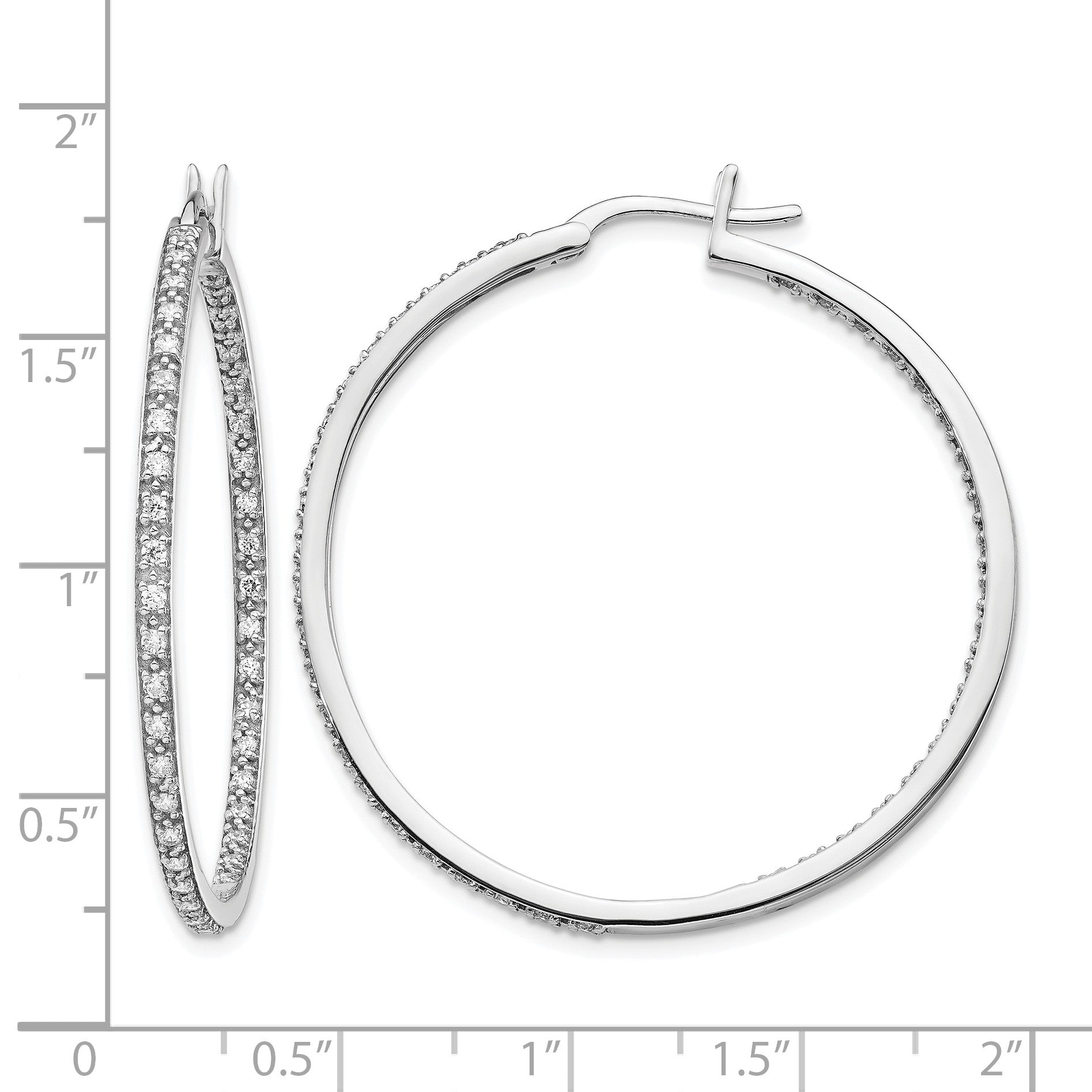 14k White Gold 7/8 carat Diamond In/Out Hoop Earrings
