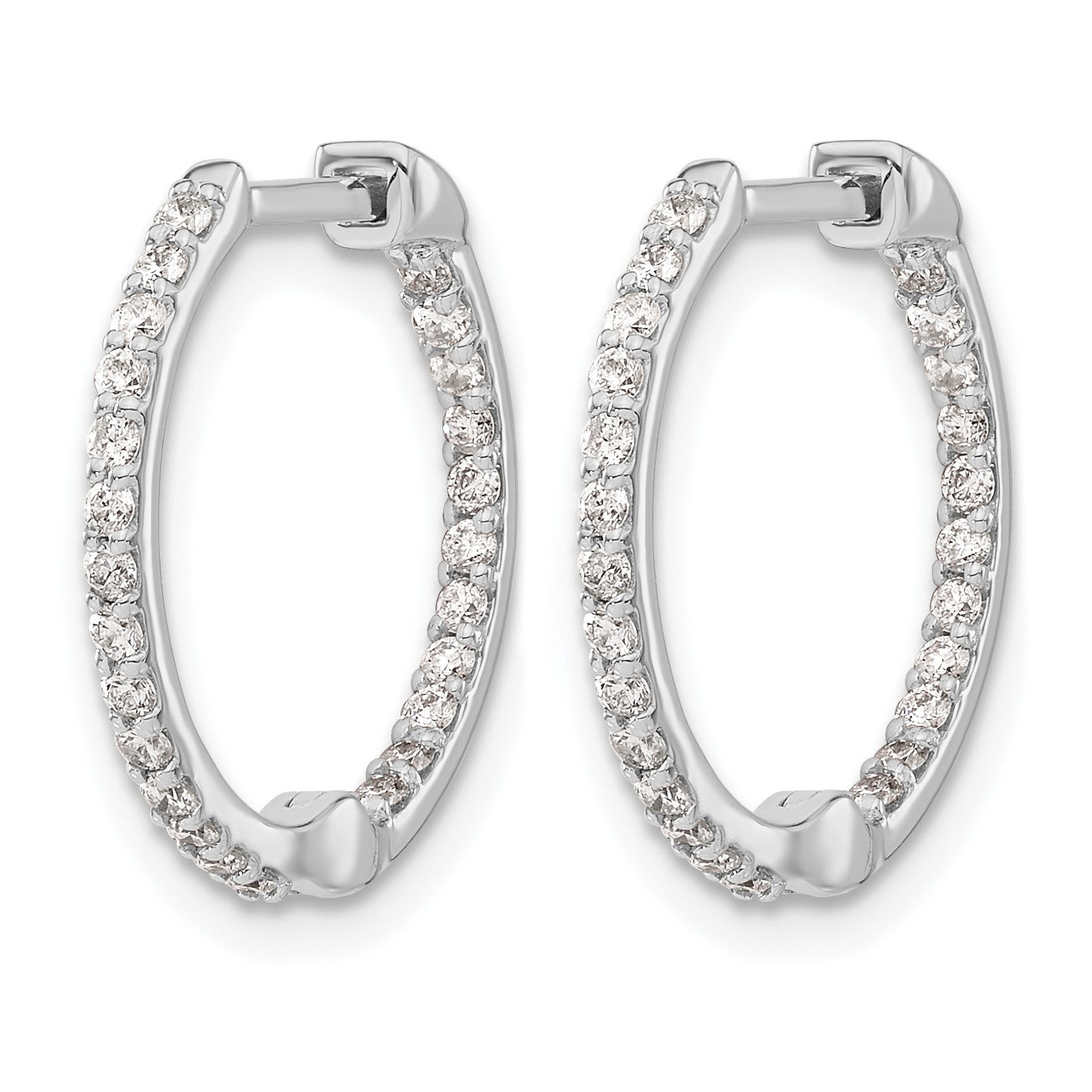 14k White Gold 1/2 carat Diamond In/Out Hinged Hoop Earrings