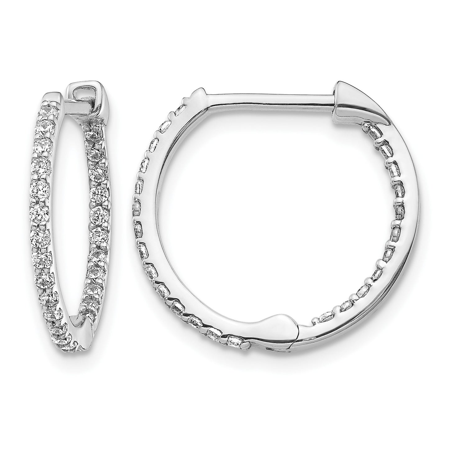 14k White Gold 1/2 carat Diamond In/Out Hinged Hoop Earrings