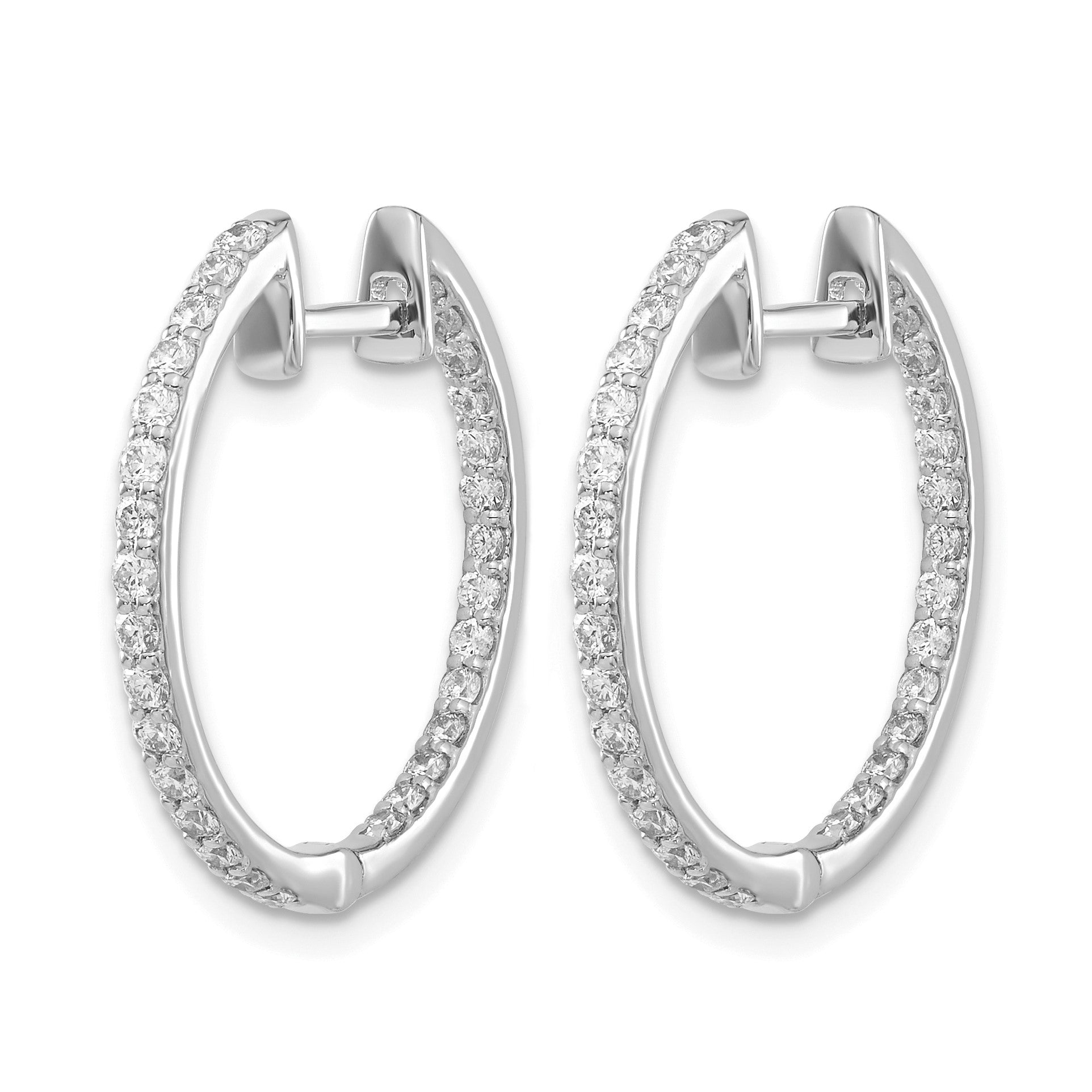 14k White Gold 3/4 carat Diamond In/Out Hinged Hoop Earrings