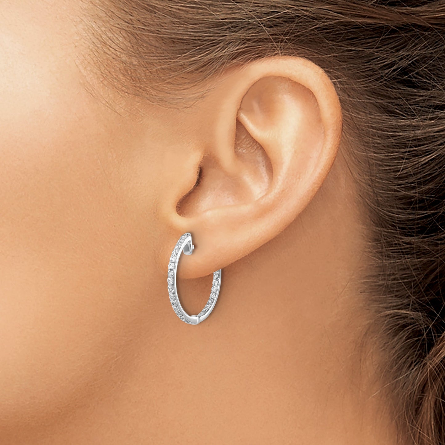 14k White Gold 3/4 carat Diamond In/Out Hinged Hoop Earrings
