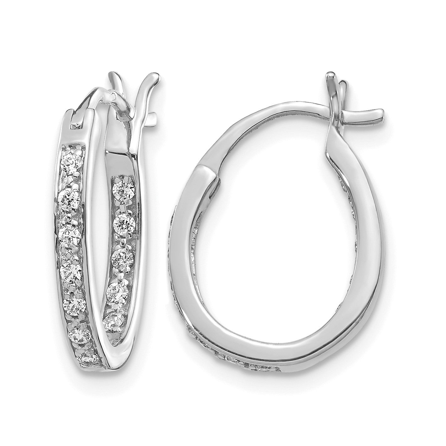 14k White Gold 1/4 carat Diamond In/Out Hoop Earrings